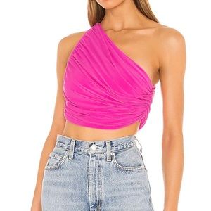 Pink norma kamali on shoulder crop top